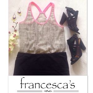 Francesca's black dot flowy tank w/hot pink straps